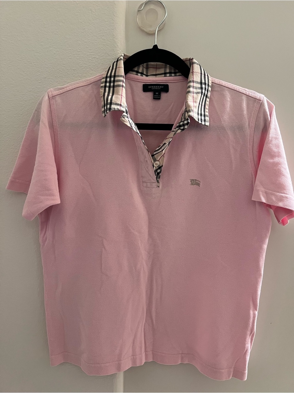 Burberry Light Pink Polo with Signature Check Collar/ clean no stain